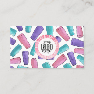 Rosa Lila Teal Tumbler Watercolor Crafter Logotyp Visitkort