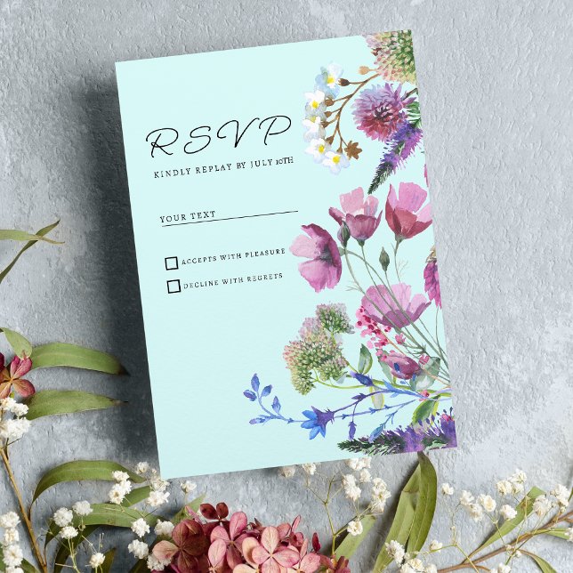 Rosa Lila Teal Wildblomma Sommarens OSA Inbjudningar (Pink Purple Teal Wildflower Summer RSVP )