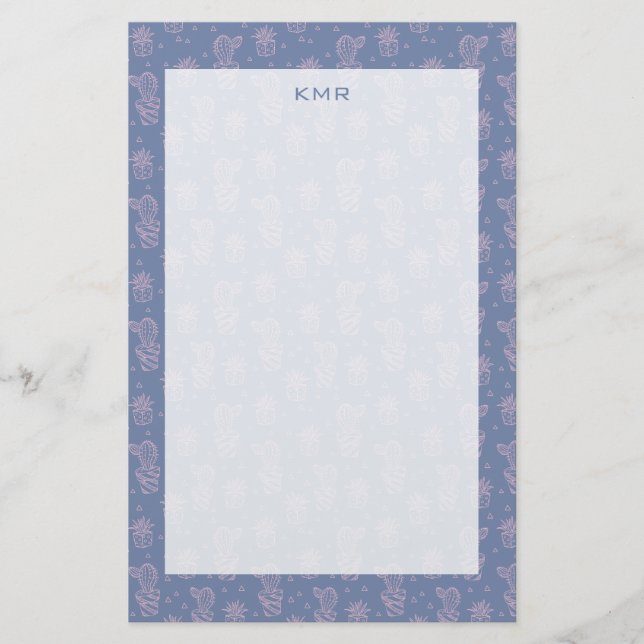 Rosa & Lila Tecknad Cactus Mönster Brevpapper (Framsida)