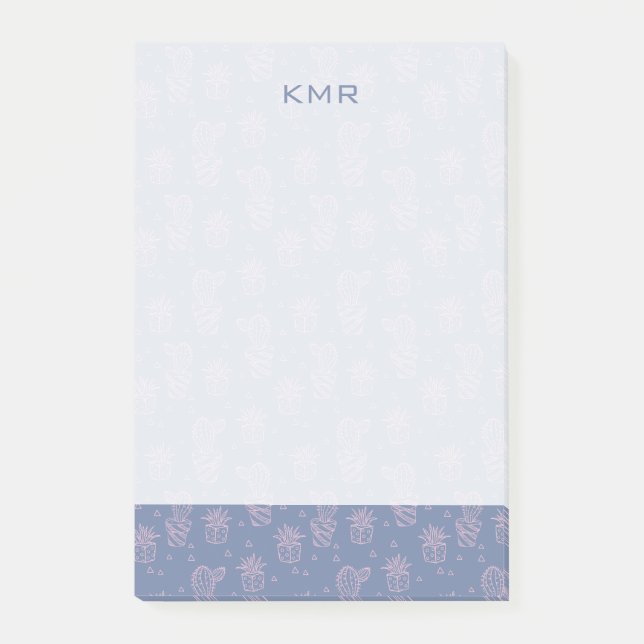 Rosa & Lila Tecknad Cactus Mönster Post-it Block (Framsida)