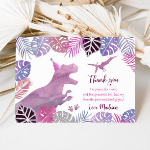 Rosa Lila Three Rex Girl Dinosaur Birthday Tack Kort