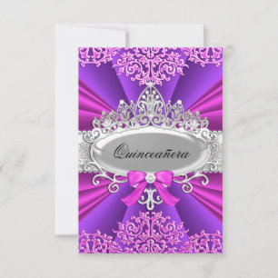 Rosa/lila tiara & damast-quinceanera-inbjudan inbjudningar