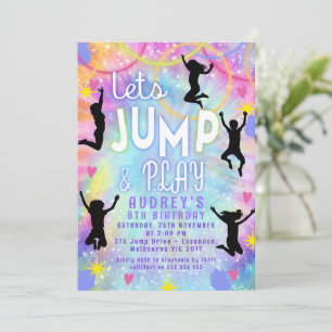 Rosa Lila Tie Dye Retro Jump and Play Birthday Inbjudningar