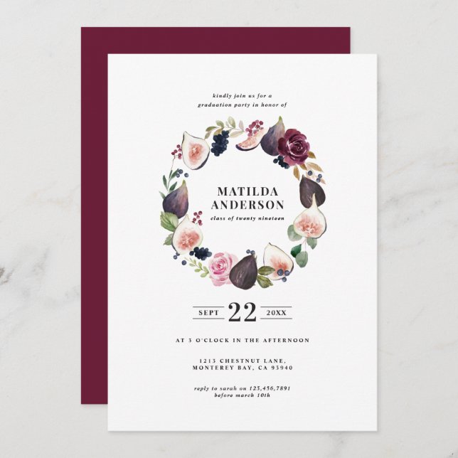 Rosa, lila, tillkännagivande av blommigten student spara datumet (Fram/baksida)