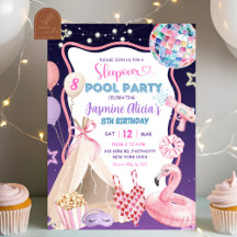 Rosa lila tjej sovmässa poolparty födelsedag