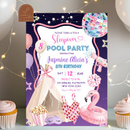 Rosa lila tjej sovmässa poolparty födelsedag inbjudningar