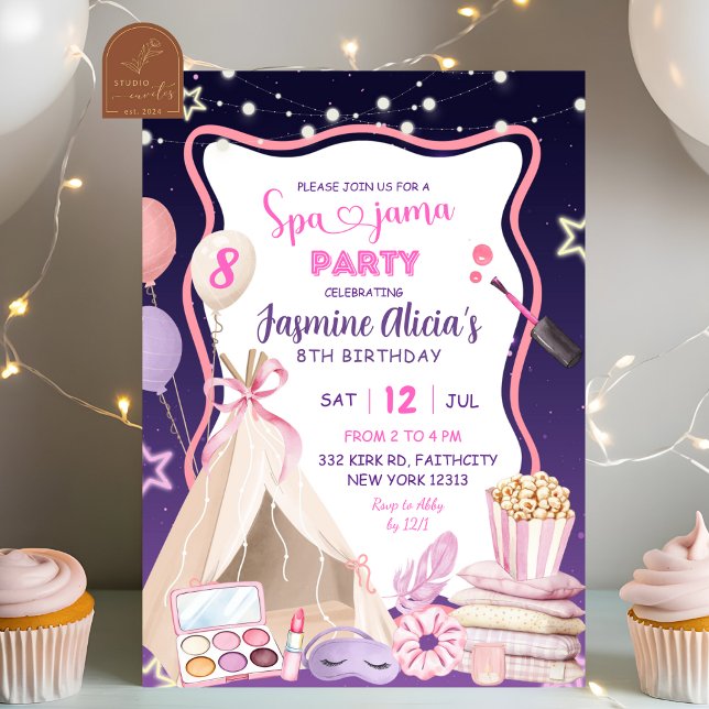 Rosa Lila Tjej Spa-jam Geburtstag Inbjudningar (Skapare uppladdad)