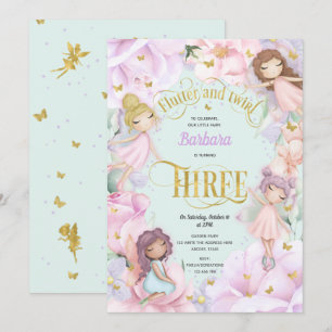 Rosa lila-trädgårdsodling, fairy, 3-årsdag i inbjudningar
