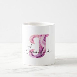 Rosa lila tröja bokstav J namn  Kaffemugg