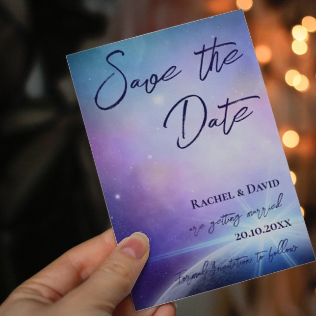 Rosa Lila Under Stjärnorna Bröllop Spara Datumet Vykort (Skapare uppladdad)