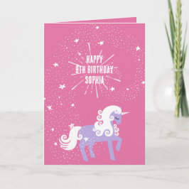 Rosa Lila Unicorn Birthday Kort
