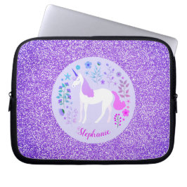 Rosa Lila Unicorn Glitter Personlig Laptop Fodral