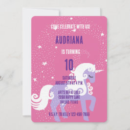 Rosa Lila Unicorn Stars Birthday Inbjudningar