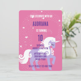 Rosa Lila Unicorn Stars Birthday Inbjudningar