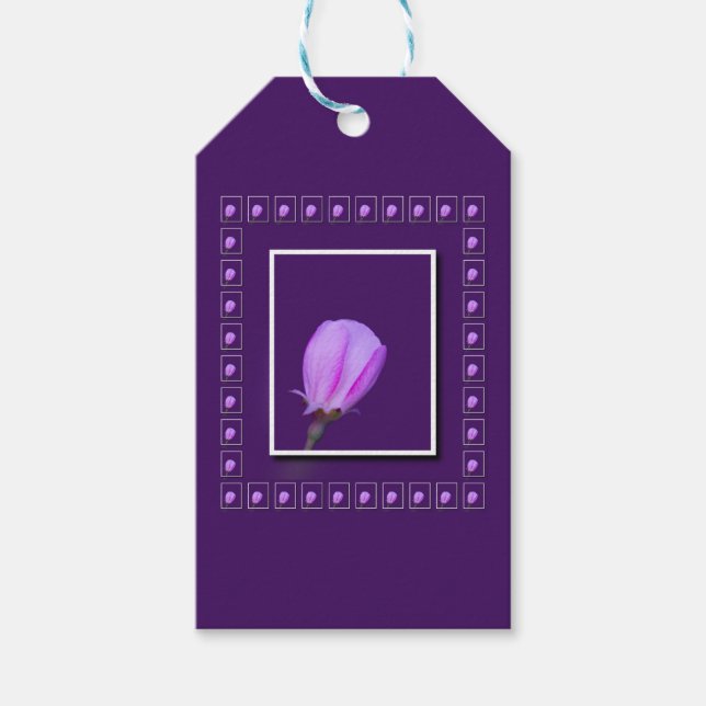 Rosa & Lila Vår Blommar Art, Elegant Blommigt Presentetikett (Framsidan)