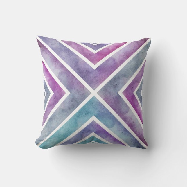 Rosa Lila, vattenfärg Geometric Chevron Skriv ut Kudde (Framsida)