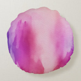 Rosa & Lila Vattenfärg Positivt Utrymme Rund Kudde