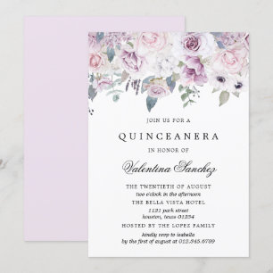 Rosa Lila Vattenfärgad Blommigt Quinceanera Inbjudningar