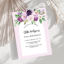 Rosa lila vattenfärgade blommigtar födelsedag
