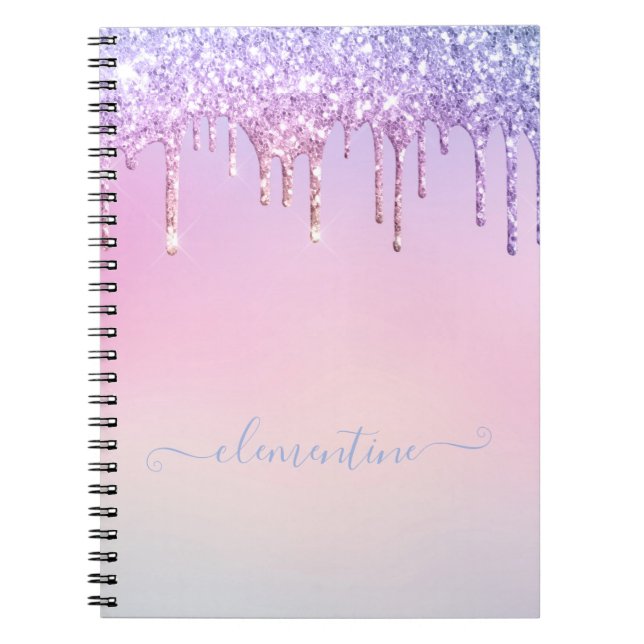 rosa lila vattenfärgen glitter gigly personlig anteckningsbok (Framsidan)