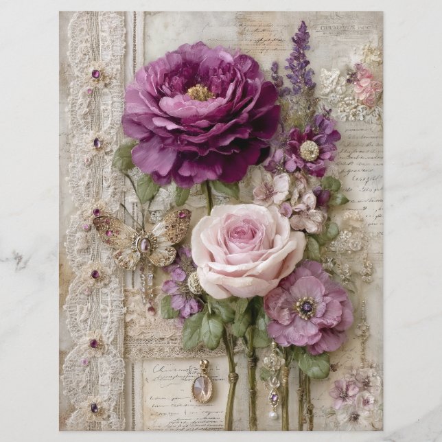 Rosa Lila Vintage Junk Journal Scrapbookpapper (Framsida)