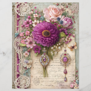 Rosa Lila Vintage Junk Journal Scrapbookpapper