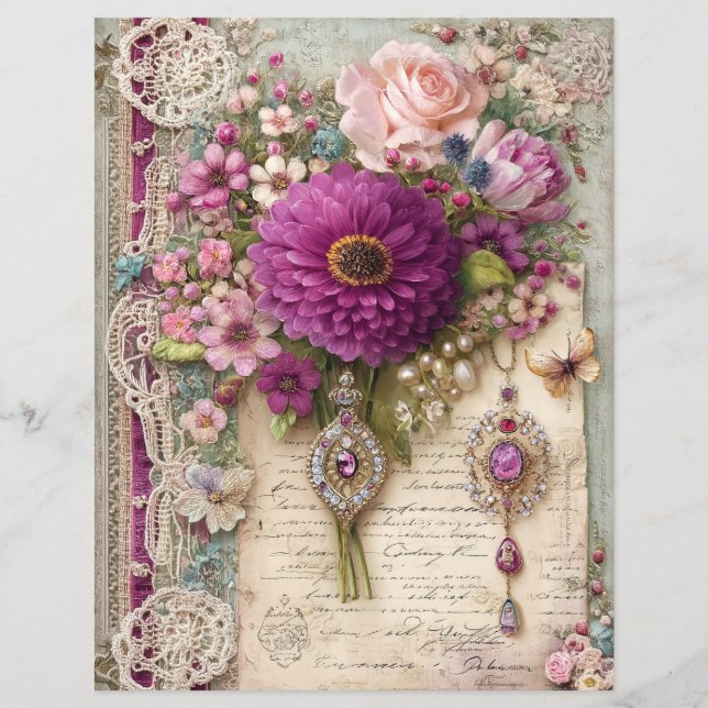 Rosa Lila Vintage Junk Journal Scrapbookpapper (Framsida)