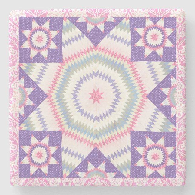 Rosa Lila Vintage Stil Kvadt Square Marble Stenunderlägg (Framsidan)