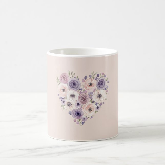 Rosa Lila Vit Blommig Hjarta Kaffemugg (Center)