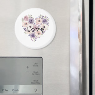 Rosa lila vit blommig hjärta magnet