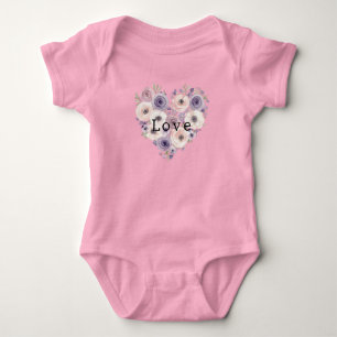 Rosa lila vit blommig hjärta t shirt