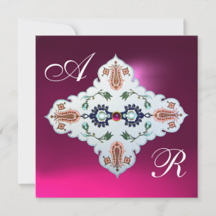 Rosa lila vit damask MONOGRAM Amethyst Fuchsia Inbjudningar