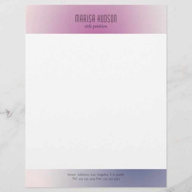 Rosa Lila Vit Minimalistisk Estetisk Gradient Brevhuvud (Framsida)