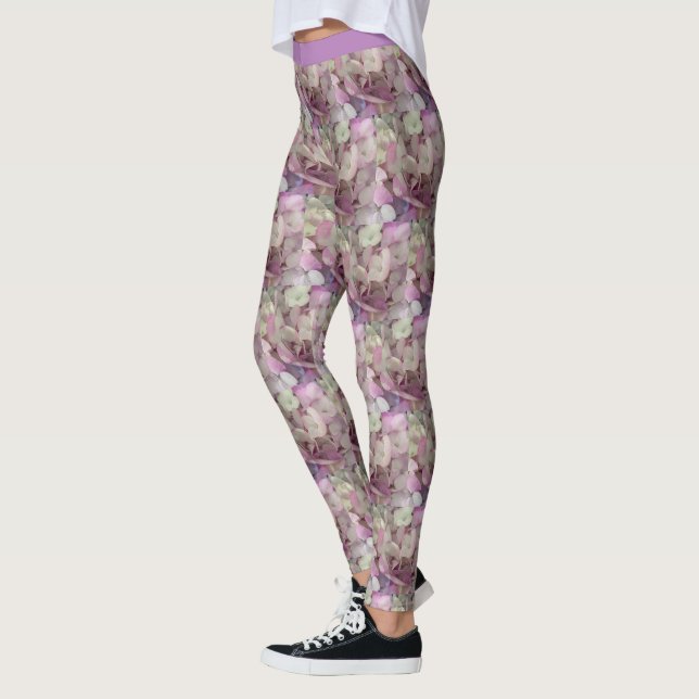 Rosa, Lila, vita Hydrangea Flowers - Blommigt Leggings (Vänster)