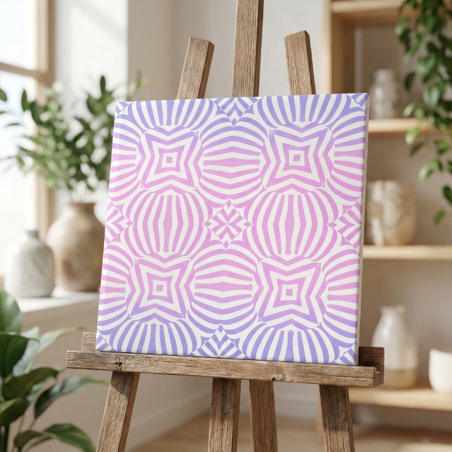 Rosa Lila Vitbroms Geometric Op Art Kakelplatta (Skapare uppladdad)
