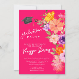 Rosa & Lila Watercolor Blommigt Photo Studenten Inbjudningar