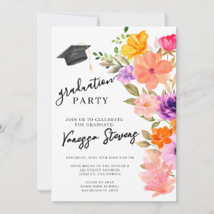 Rosa & Lila Watercolor Blommigt Photo Studenten Inbjudningar