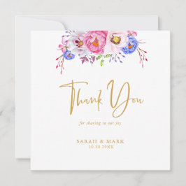 Rosa Lila Watercolor Blommigt Romantic Bröllop Tack Kort