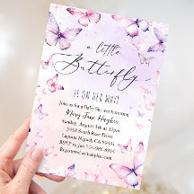 Rosa Lila Watercolor Butterfly Baby Shower