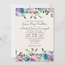 Rosa Lila Watercolor Garden Blommigt Bröllop Inbjudningar