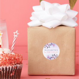 Rosa Lila Watercolor Hon är en Gem Birthday Runt Klistermärke