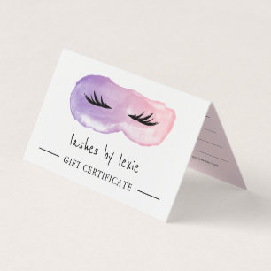 Rosa & Lila Watercolor Lash Gift Certificate Kort