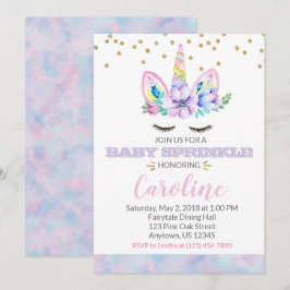 Rosa Lila Watercolor Stil Unicorn Baby Sprinkle Inbjudningar