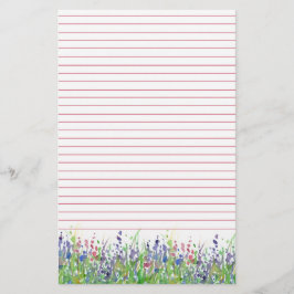 Rosa Lila Watercolor Wildblommor Lined Brevpapper