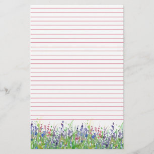 Rosa Lila Watercolor Wildblommor Lined Brevpapper