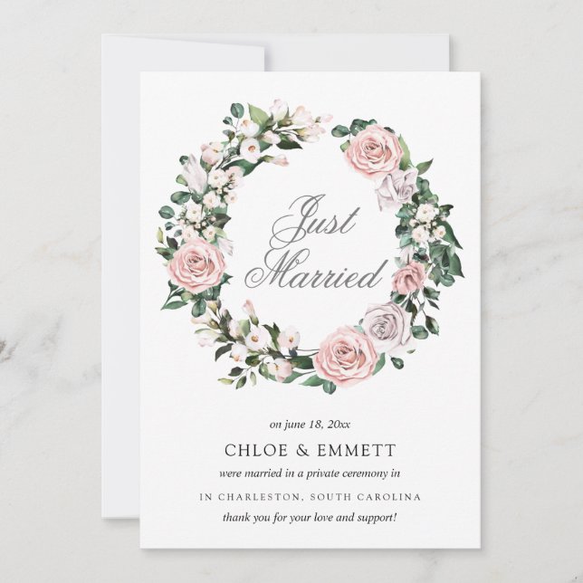 Rosa Lila White Blommigt Ny gifta Elopement Meddelande (Framsida)