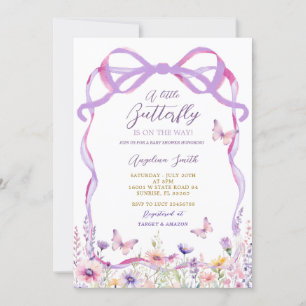 Rosa Lila WildblomButterflies Baby Shower Inbjudningar