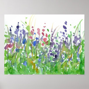 Rosa Lila Wildblomma Meadow Watercolor Poster