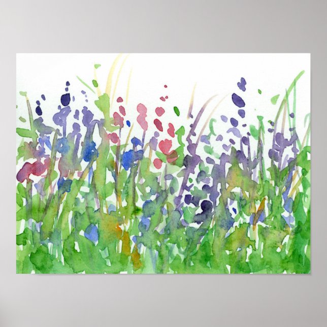Rosa Lila Wildblomma Meadow Watercolor Poster (Framsidan)