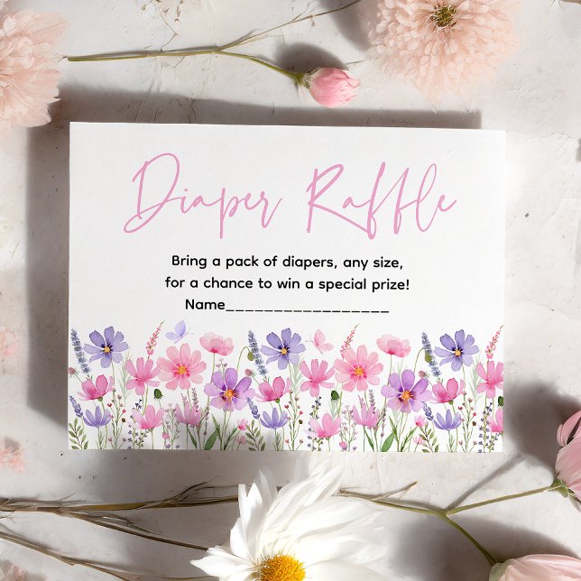 Rosa Lila WildblommBaby Shower Diaper Raffle Tilläggskort (Skapare uppladdad)